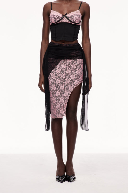 Xolotl Lace Deconstruct Asymmetric Midi Skirt