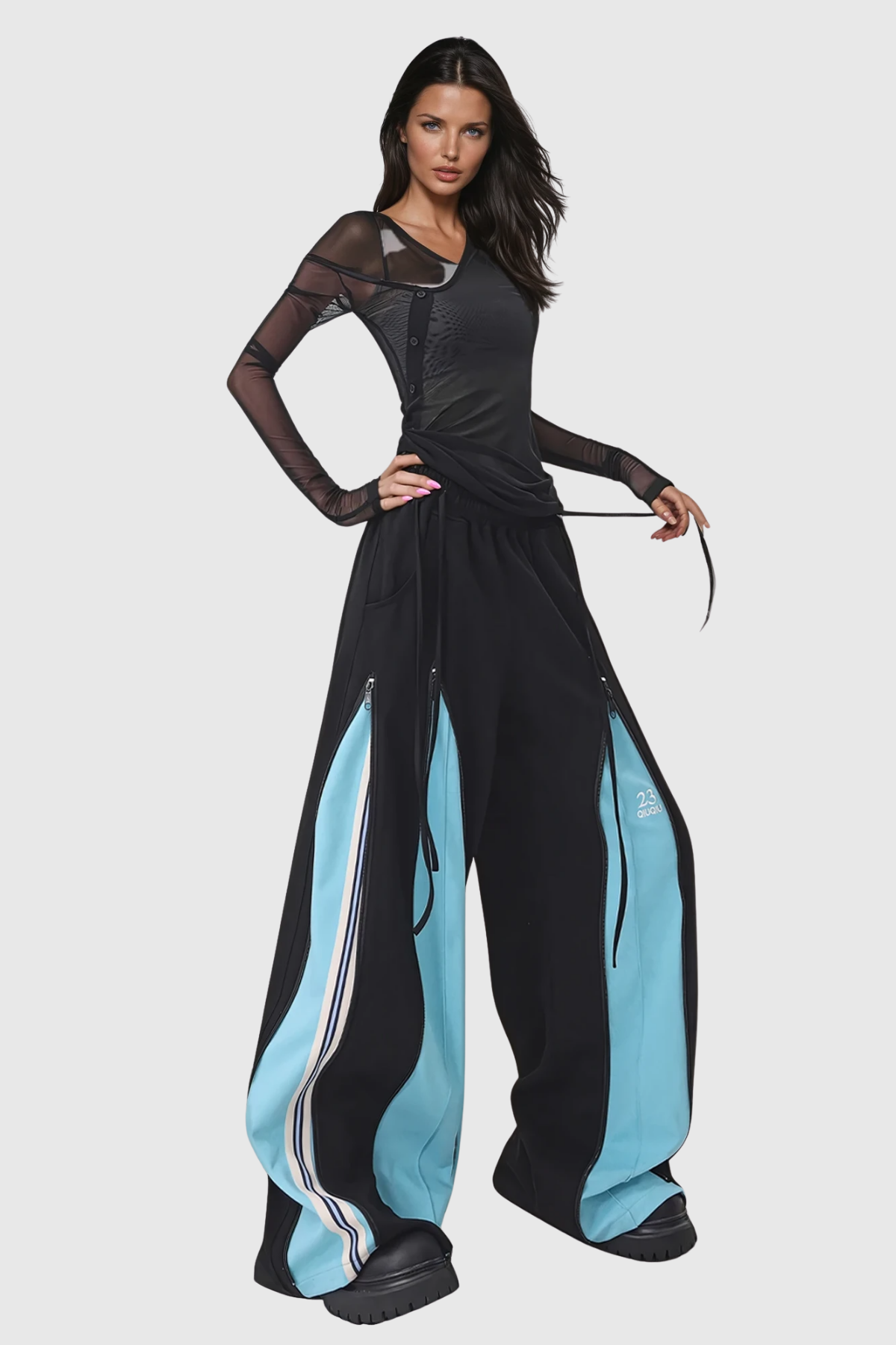 Yoel Deconstruct Stripe Wide Leg Pants