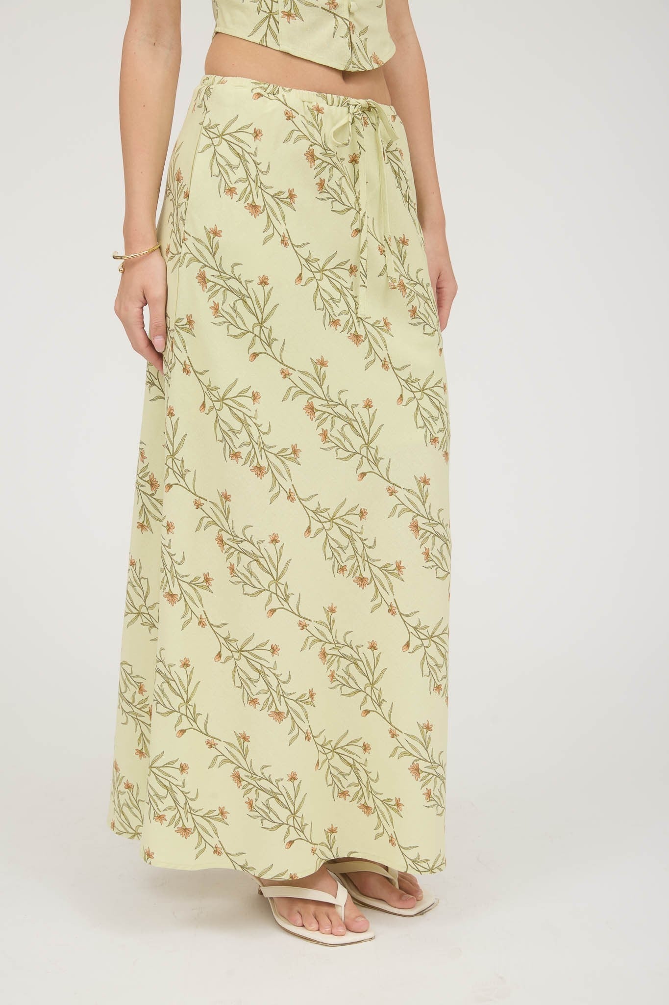 Botanical Drawstring Midi Skirt ( part of a set )