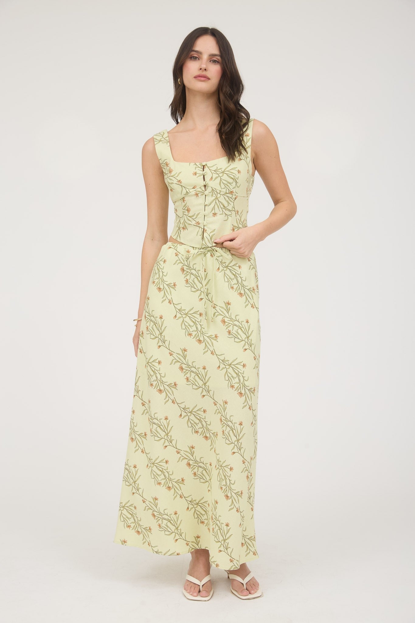 Botanical Drawstring Midi Skirt ( part of a set )