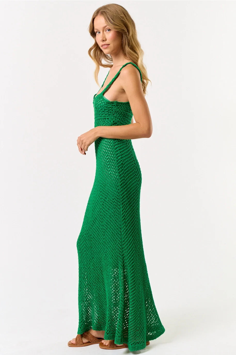 Isla Crochet Maxi Dress – Emerald